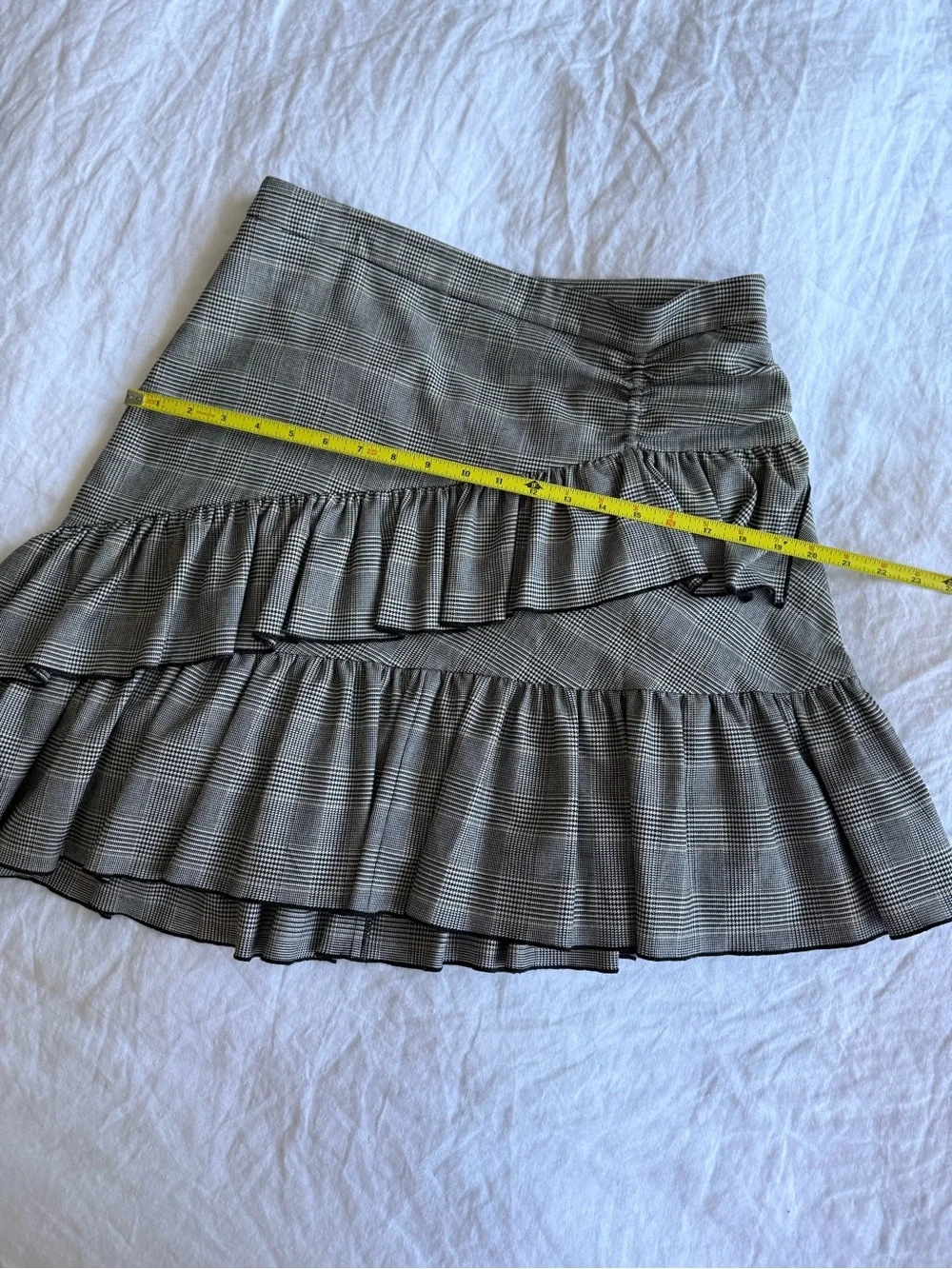 Club Monaco Gray Plaid Asymmetrical Ruffle Mini Skirt